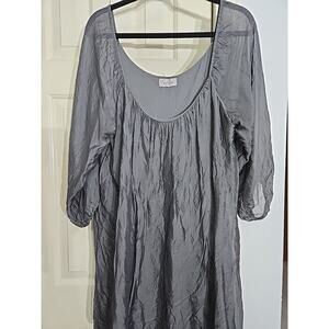 Sofia Gray Crinkle Long Sleeve 100% Seta Silk Dress Bust 40"ruffle Hem Italy